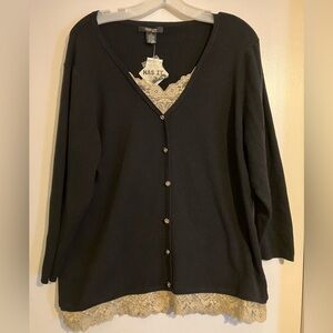 Black Women's Cardigan with Lace Trim